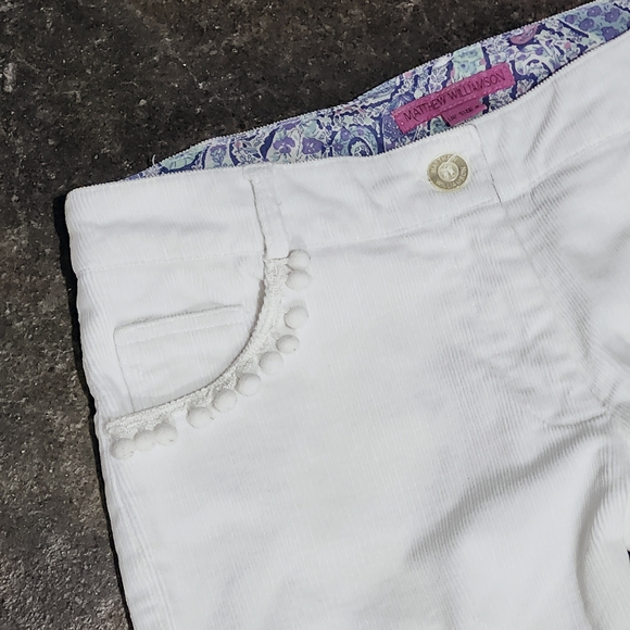 White Corduroy Pants with Pom Pom Detail Designer Matthew Williamson Size UK 8 - Picture 1 of 7